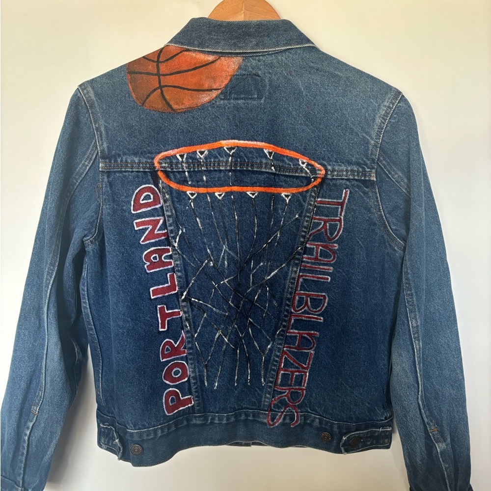 Levi's Blue Denim Jacket with Portland Trailblazers painting